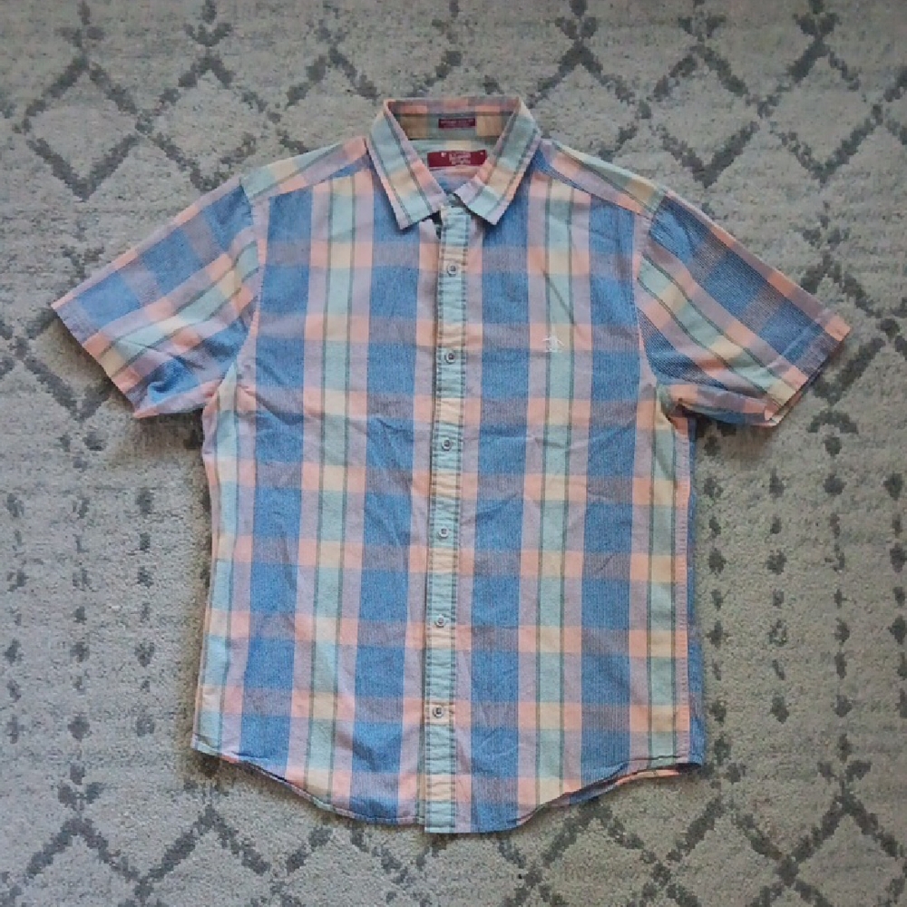 Penguin Men's Casual Plaid Button-Down Shirt M Cotton